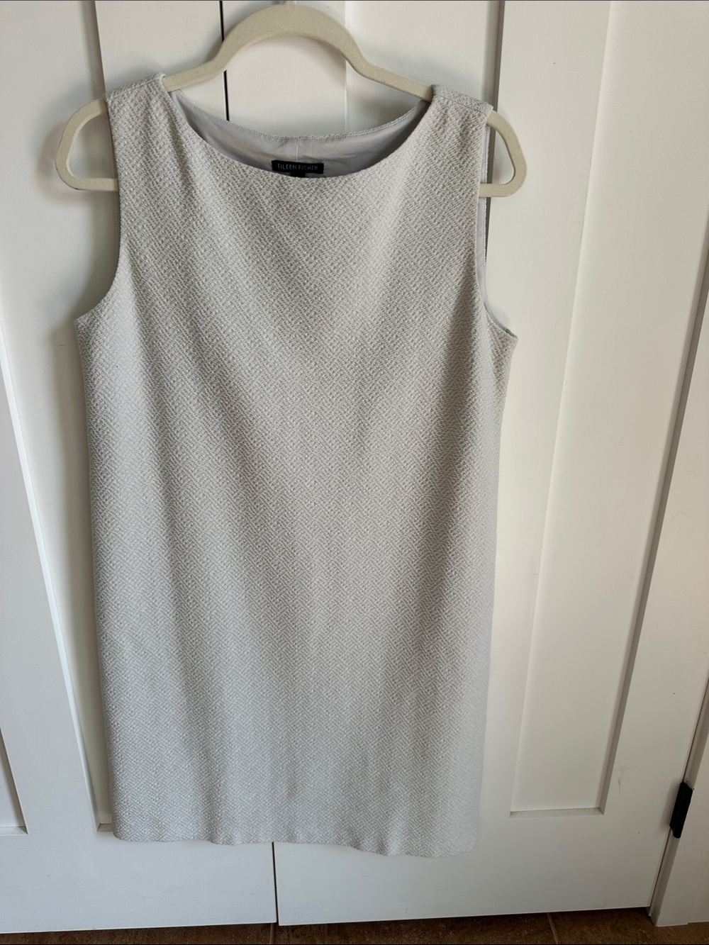 Eileen Fisher Cream Textured Sleeveless Shift Dress Size S